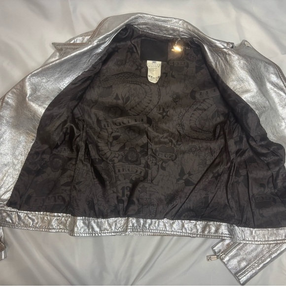 JOHN RICHMOND RICHMOND X Leather Metallic Cropped Moto Jacket SZ 42 - Picture 7 of 10